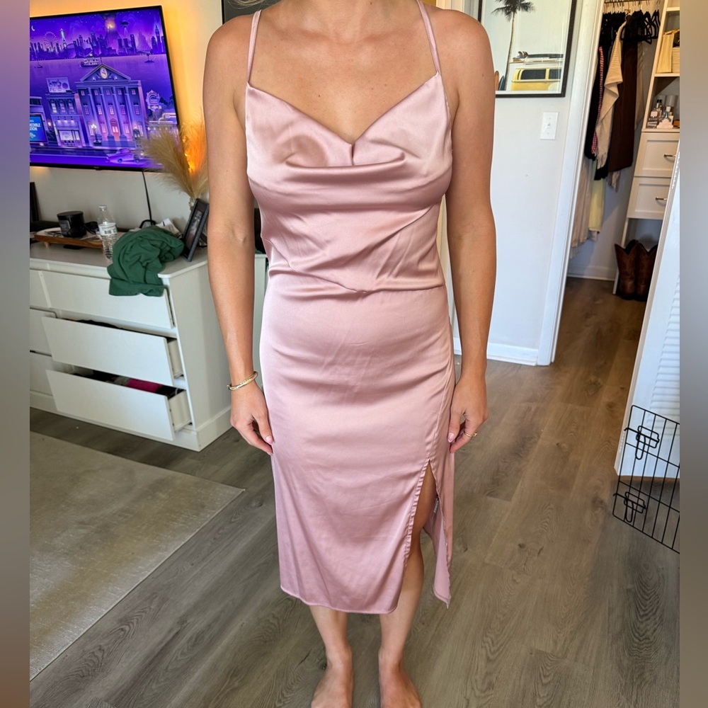 Satin Cowl Neck Slip Dress in Blush Pink
